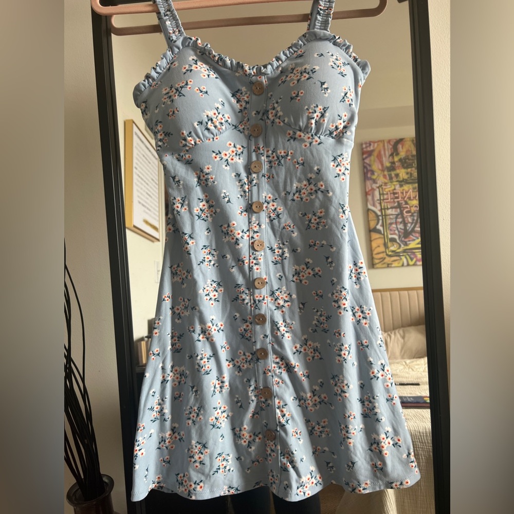 No Boundaries Light Blue Floral Button Dress
